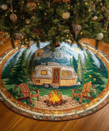 Handcrafted Pinewood Retreat Christmas Tree Skirt - Rustic Cabin Holiday Tree Skirt, Premium Flannel, Custom Sizes & Monogram Available
