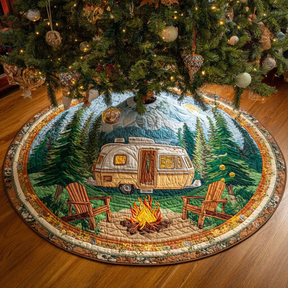 Handcrafted Pinewood Retreat Christmas Tree Skirt - Rustic Cabin Holiday Tree Skirt, Premium Flannel, Custom Sizes & Monogram Available