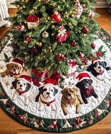 Pitbull Christmas Charm Custom Tree Skirt — Charming Pit Bull Holiday Skirt, Handcrafted & Made To Order For Festive Pet-Friendly Decor