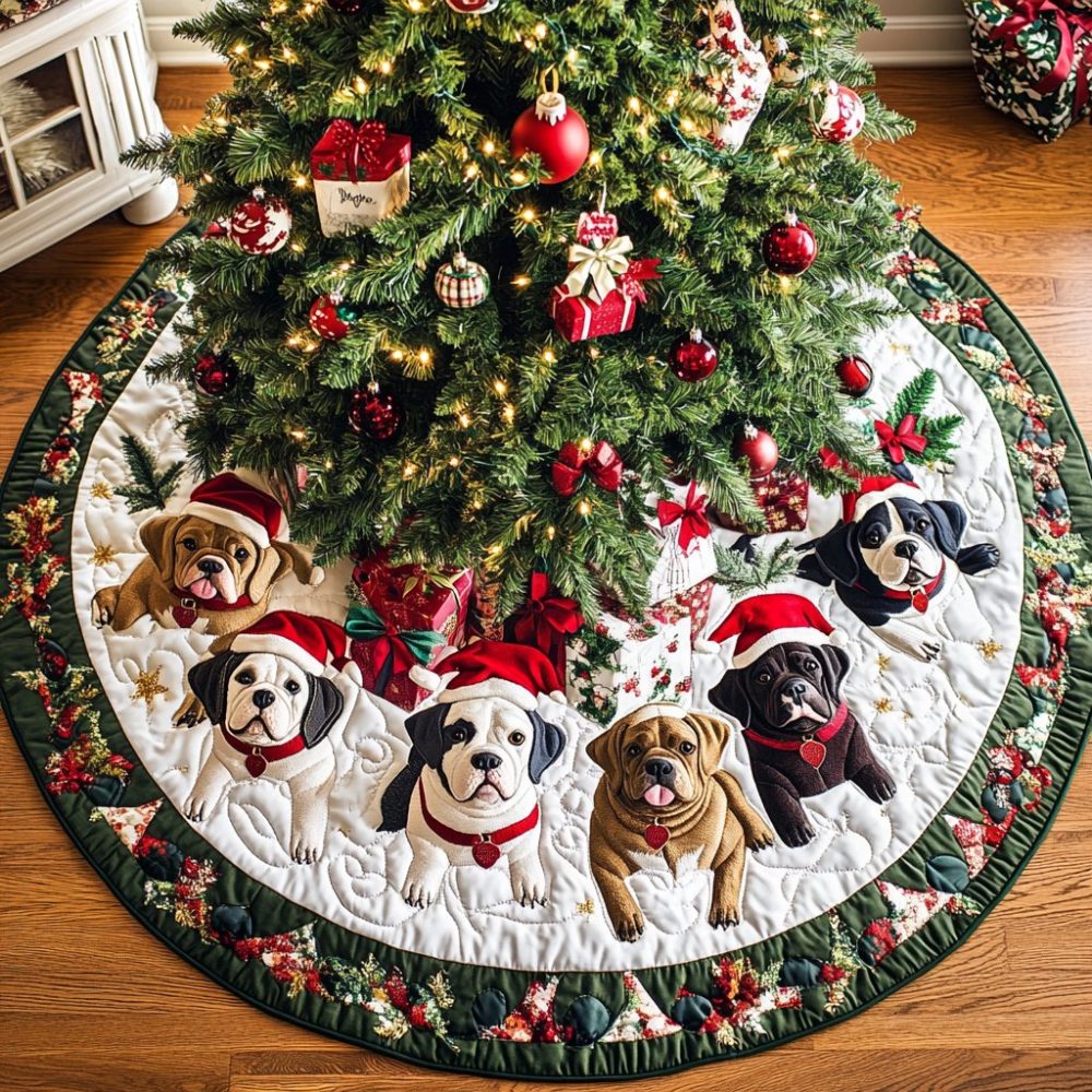 Pitbull Christmas Charm Custom Tree Skirt — Charming Pit Bull Holiday Skirt, Handcrafted & Made To Order For Festive Pet-Friendly Decor