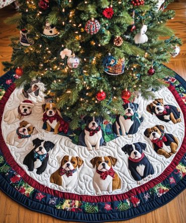 Pitbull Christmas Joy Custom Tree Skirt — Joyful Pit Bull-Themed Christmas Tree Skirt, Handcrafted For Pet Lovers, Made To Order