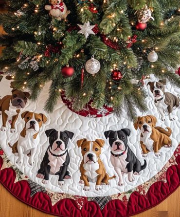 Pitbull Holiday Cheer Custom Tree Skirt — Festive Pit Bull Christmas Skirt With Cheerful Design, Handcrafted & Made To Order For Dog Fans