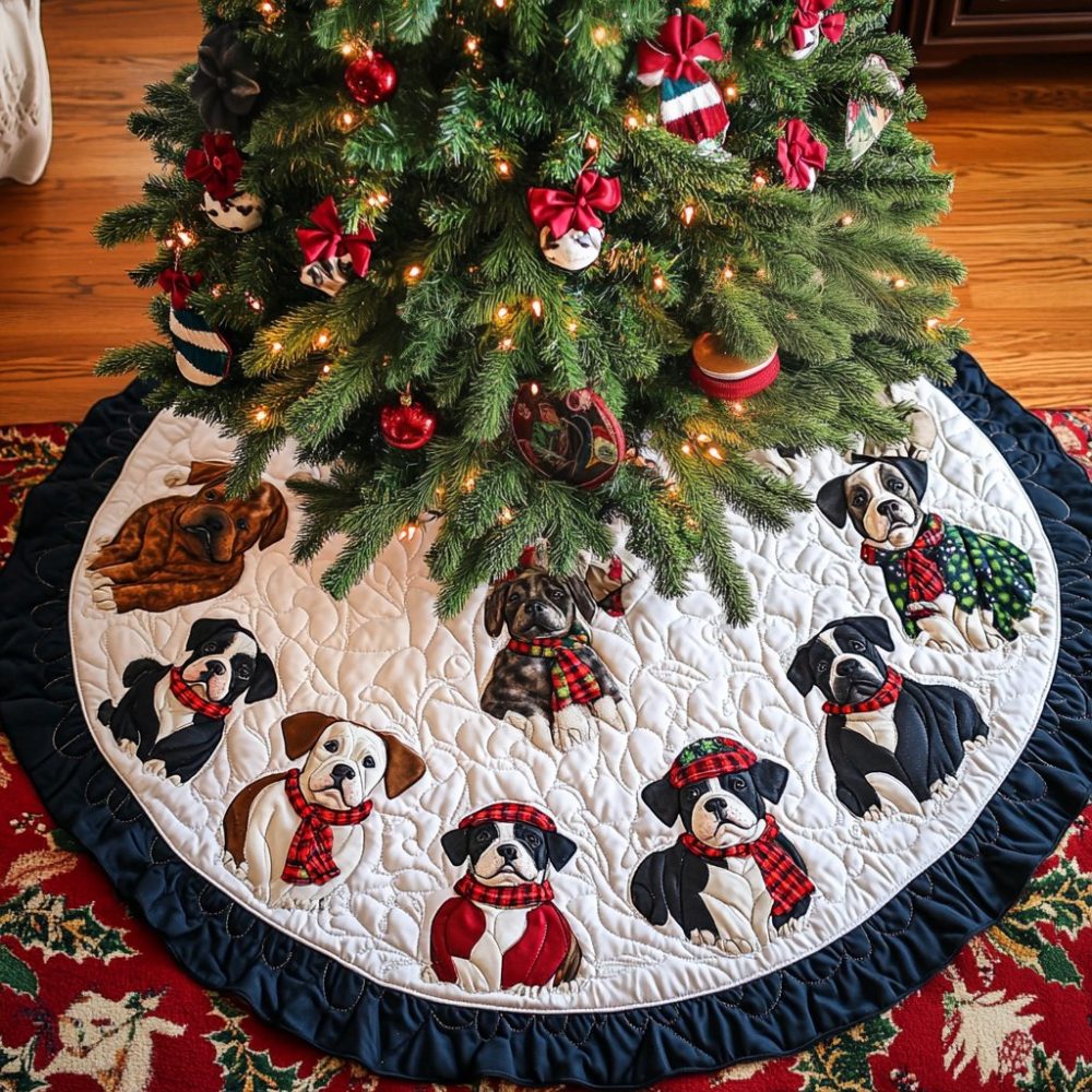 Pitbull Holiday Joy Custom Tree Skirt — Vibrant Pit Bull Christmas Skirt, Handcrafted Festive Tree Skirt For Dog Lovers, Made To Order