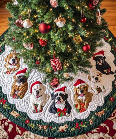 Pitbull Holiday Spirit Custom Tree Skirt — Festive Pit Bull Christmas Skirt, Handcrafted Holiday Decor For Dog Lovers, Made To Order