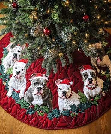 Pitbull Noel Premium Tree Skirt — Elegant Pit Bull Christmas Tree Skirt, Handcrafted Noel-Themed Holiday Decor, Custom-Made