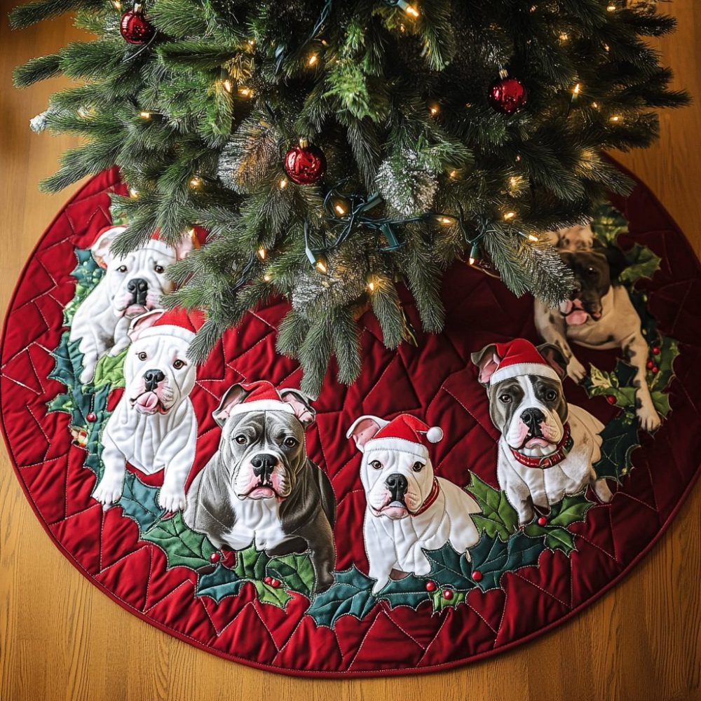 Pitbull Noel Premium Tree Skirt — Elegant Pit Bull Christmas Tree Skirt, Handcrafted Noel-Themed Holiday Decor, Custom-Made