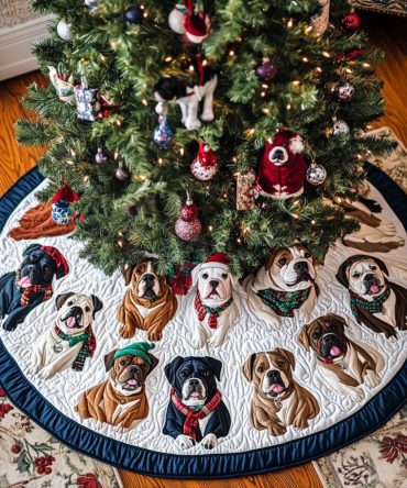 Pitbull Noel Night Custom Tree Skirt — Dark Elegance Pit Bull Christmas Skirt, Handcrafted Night-Themed Holiday Decor, Made To Order
