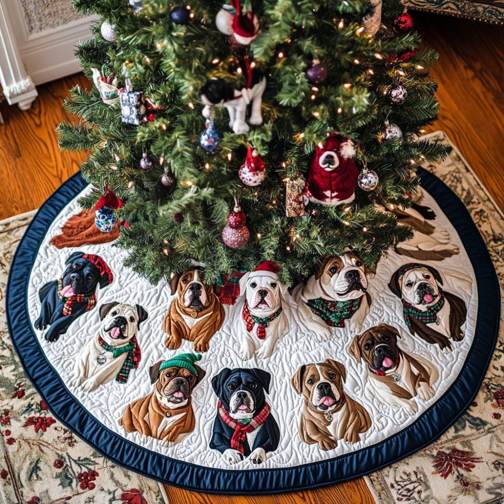Pitbull Noel Night Custom Tree Skirt — Dark Elegance Pit Bull Christmas Skirt, Handcrafted Night-Themed Holiday Decor, Made To Order