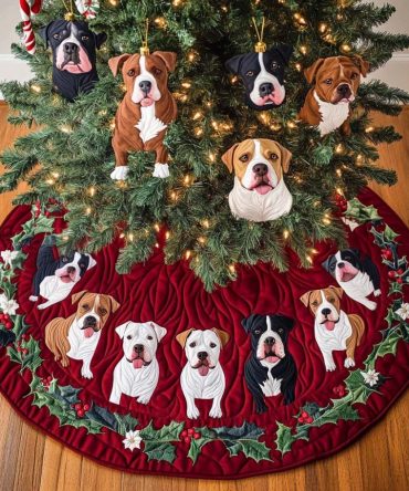Pitbull Winter Whimsy Custom Tree Skirt — Handcrafted Winter-Themed Pitbull Christmas Skirt, Soft Festive Pet Decor, Made To Order