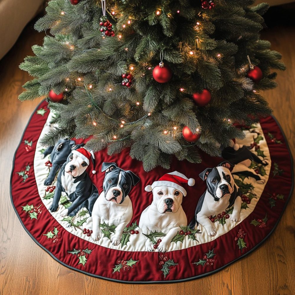 Pitbull Xmas Joy Custom Tree Skirt — Handcrafted Pit Bull Christmas Tree Skirt, Festive Dog-Lover Holiday Decor Made To Order