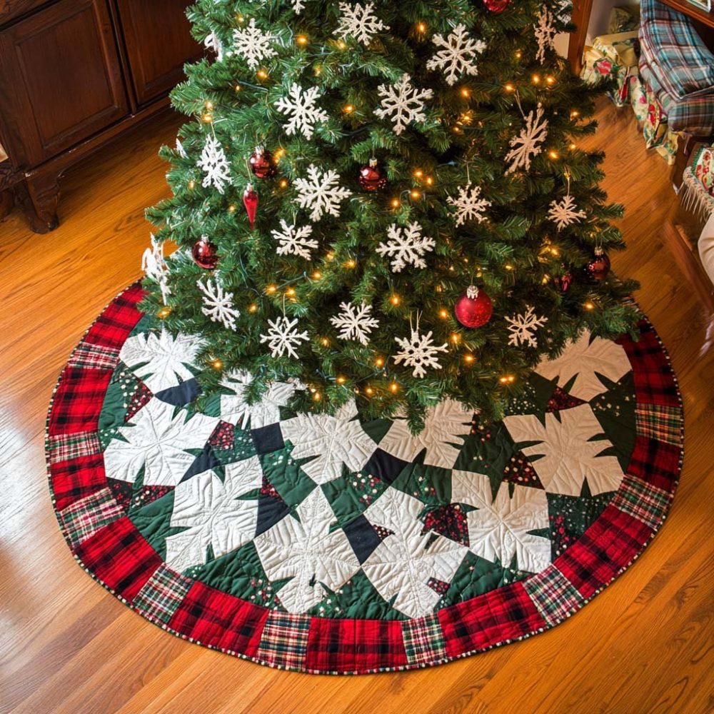 Plaid Wonderland Holiday Tree Skirt - Custom Handmade Christmas Tree Skirt With Festive Plaid Design For Classic Seasonal Styling