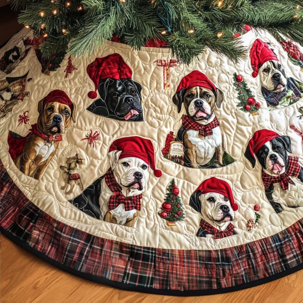 Pitbull Hearts Holiday Tree Skirt - Custom Playful Pitbull Christmas Tree Skirt, Handmade Pet-Friendly Festive Decor For Dog Parents