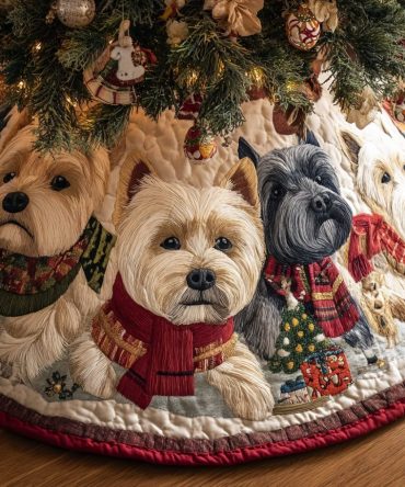 West Highland Terrier Holiday Tree Skirt - Custom Playful Westie Christmas Tree Skirt, Handmade Pet Lover Holiday Decor