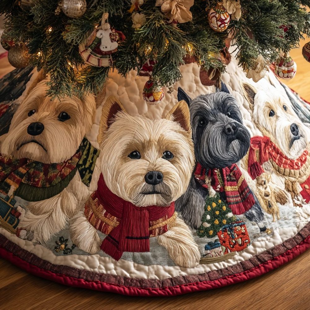 West Highland Terrier Holiday Tree Skirt - Custom Playful Westie Christmas Tree Skirt, Handmade Pet Lover Holiday Decor