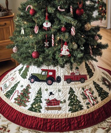 Polar Parade Holiday Tree Skirt — Custom Winter Scene Christmas Skirt, Handcrafted Polar Theme For Festive Home Décor & Gifts