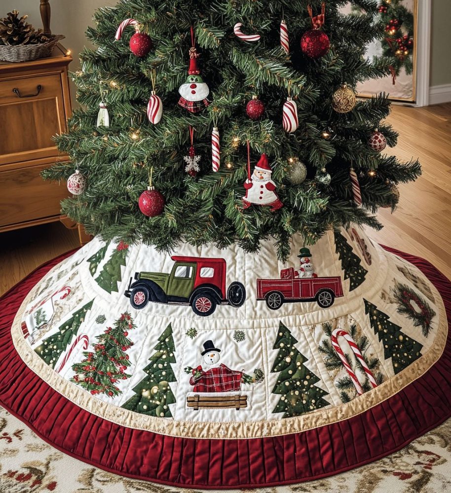 Polar Parade Holiday Tree Skirt — Custom Winter Scene Christmas Skirt, Handcrafted Polar Theme For Festive Home Décor & Gifts