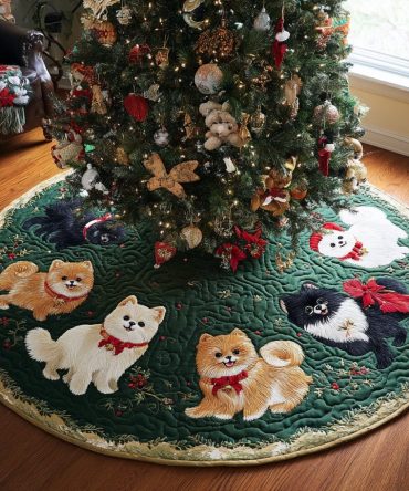 Pomeranian Christmas Eve Tree Skirt — Custom Handmade Holiday Skirt, Perfect Dog Lover Gift & Personalized Festive Décor