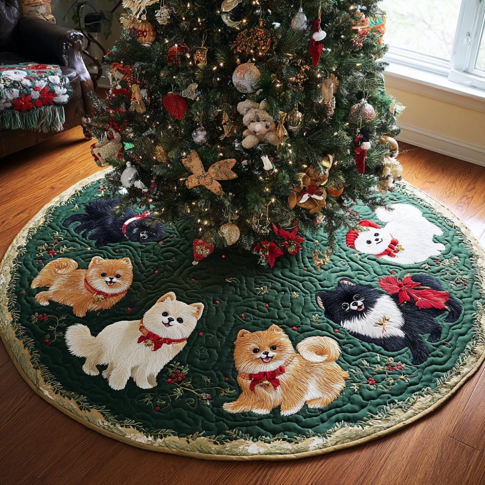 Pomeranian Christmas Eve Tree Skirt — Custom Handmade Holiday Skirt, Perfect Dog Lover Gift & Personalized Festive Décor