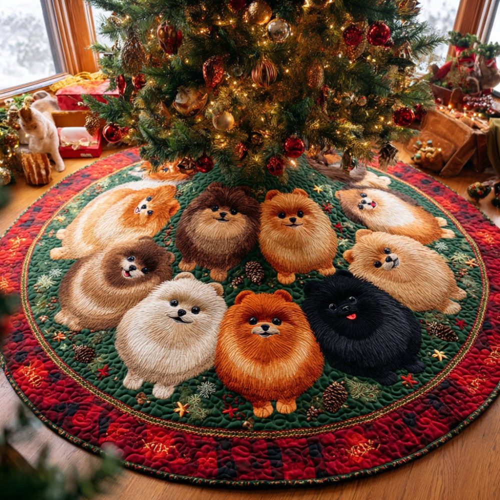 Pomeranian Christmas Magic Tree Skirt — Custom Handmade Holiday Skirt For Dog Lovers, Personalized Festive Tree Base