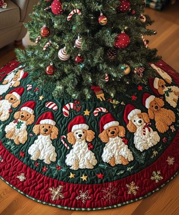 Poodle Christmas Charm Handcrafted Tree Skirt - Custom Holiday Tree Skirt With Charming Poodle Embellishment, Personalized For You
