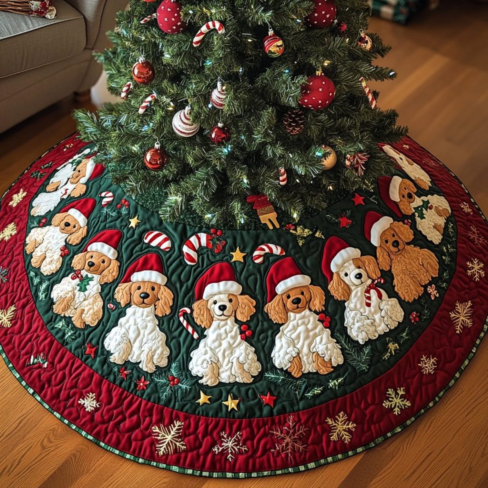 Poodle Christmas Charm Handcrafted Tree Skirt - Custom Holiday Tree Skirt With Charming Poodle Embellishment, Personalized For You