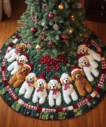 Poodle Noel Personalized Tree Skirt - Custom Holiday Christmas Tree Skirt With Elegant Poodle Silhouette, Fast Shipping Available