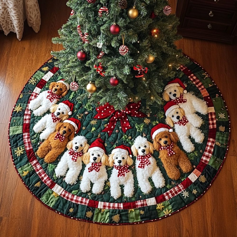 Poodle Noel Personalized Tree Skirt - Custom Holiday Christmas Tree Skirt With Elegant Poodle Silhouette, Fast Shipping Available