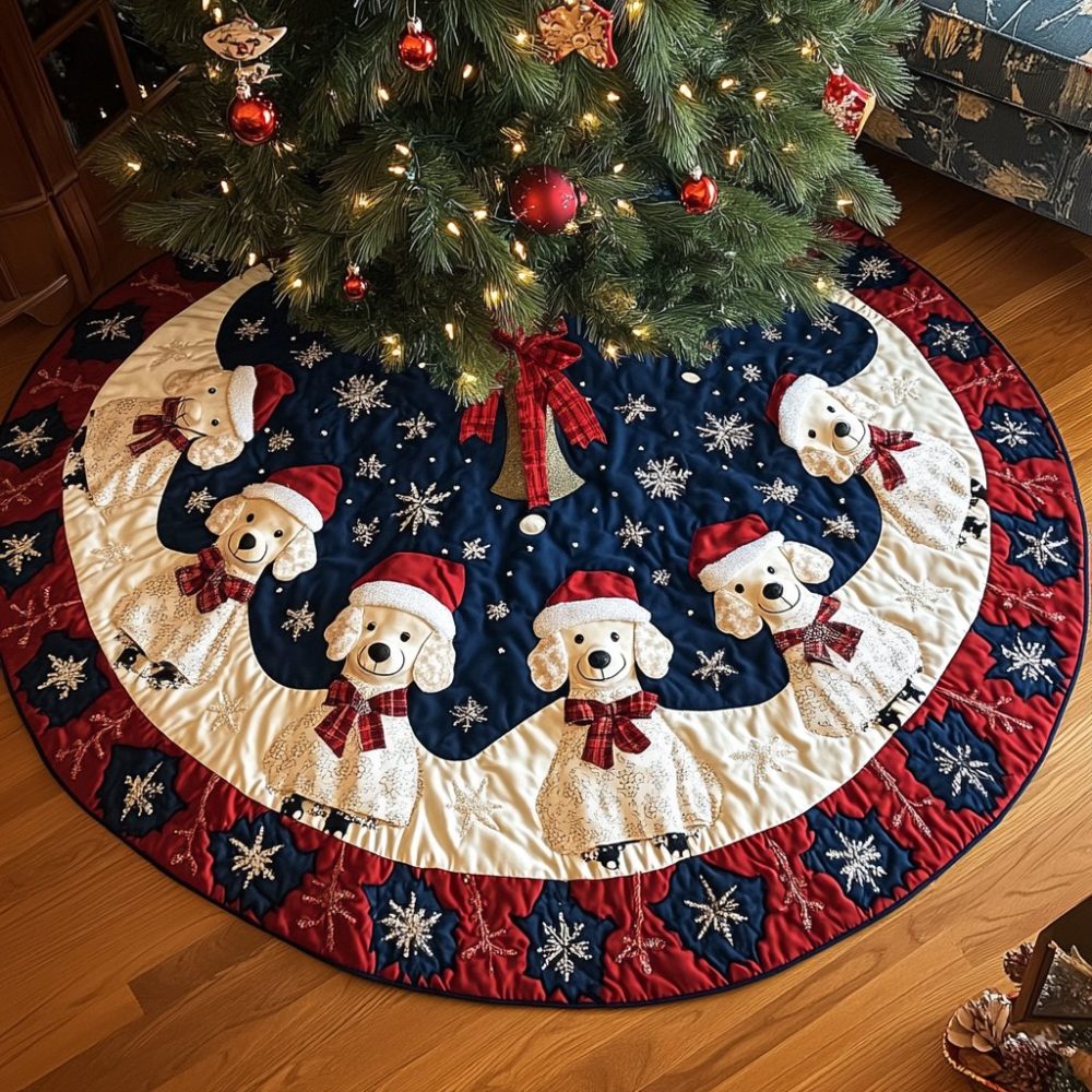 Poodle Noel Night Premium Tree Skirt - Personalized Christmas Tree Skirt Featuring Elegant Poodle Design, Custom Size Options