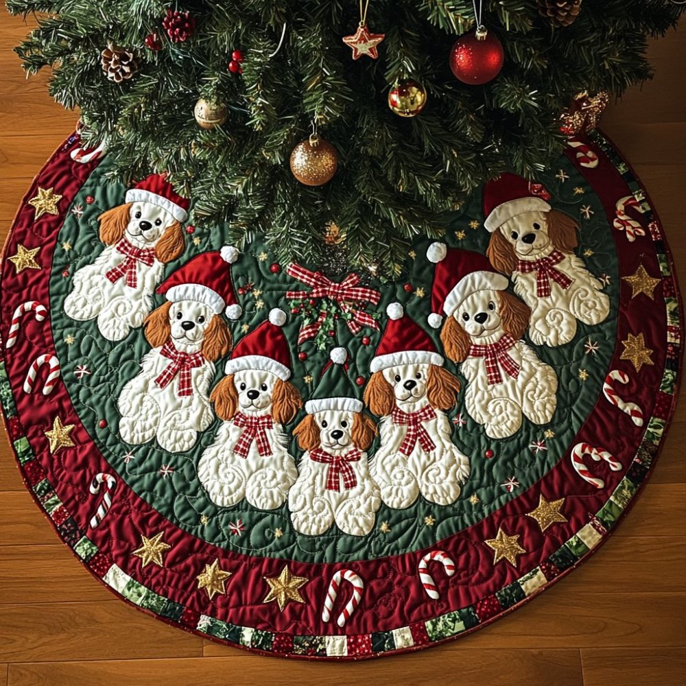 Poodle Xmas Joy Luxury Tree Skirt - Custom Handmade Christmas Tree Skirt With Festive Poodle Silhouette, Personalized Gift