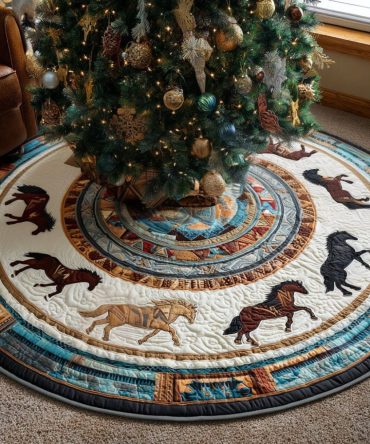 Prairie Run Christmas Tree Skirt — Rustic Holiday Skirt With Country-Inspired Motif, Made-To-Order, Durable & Machine Washable