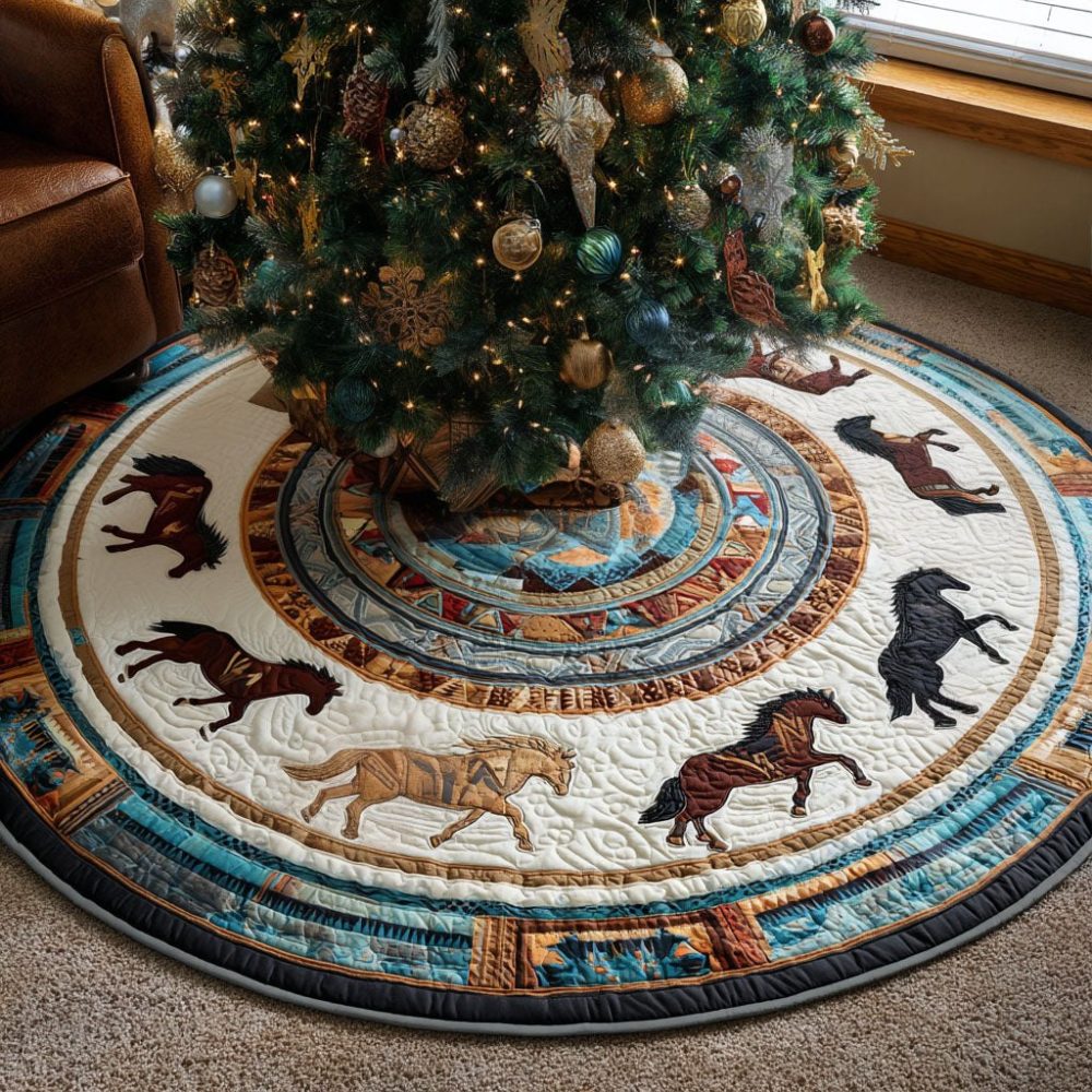 Prairie Run Christmas Tree Skirt — Rustic Holiday Skirt With Country-Inspired Motif, Made-To-Order, Durable & Machine Washable