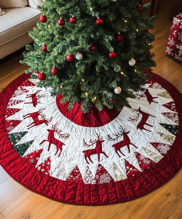 Prancer Parade Tree Skirt — Festive Reindeer & Holiday Character Skirt, Custom Made, High-Quality Print For Seasonal Decor