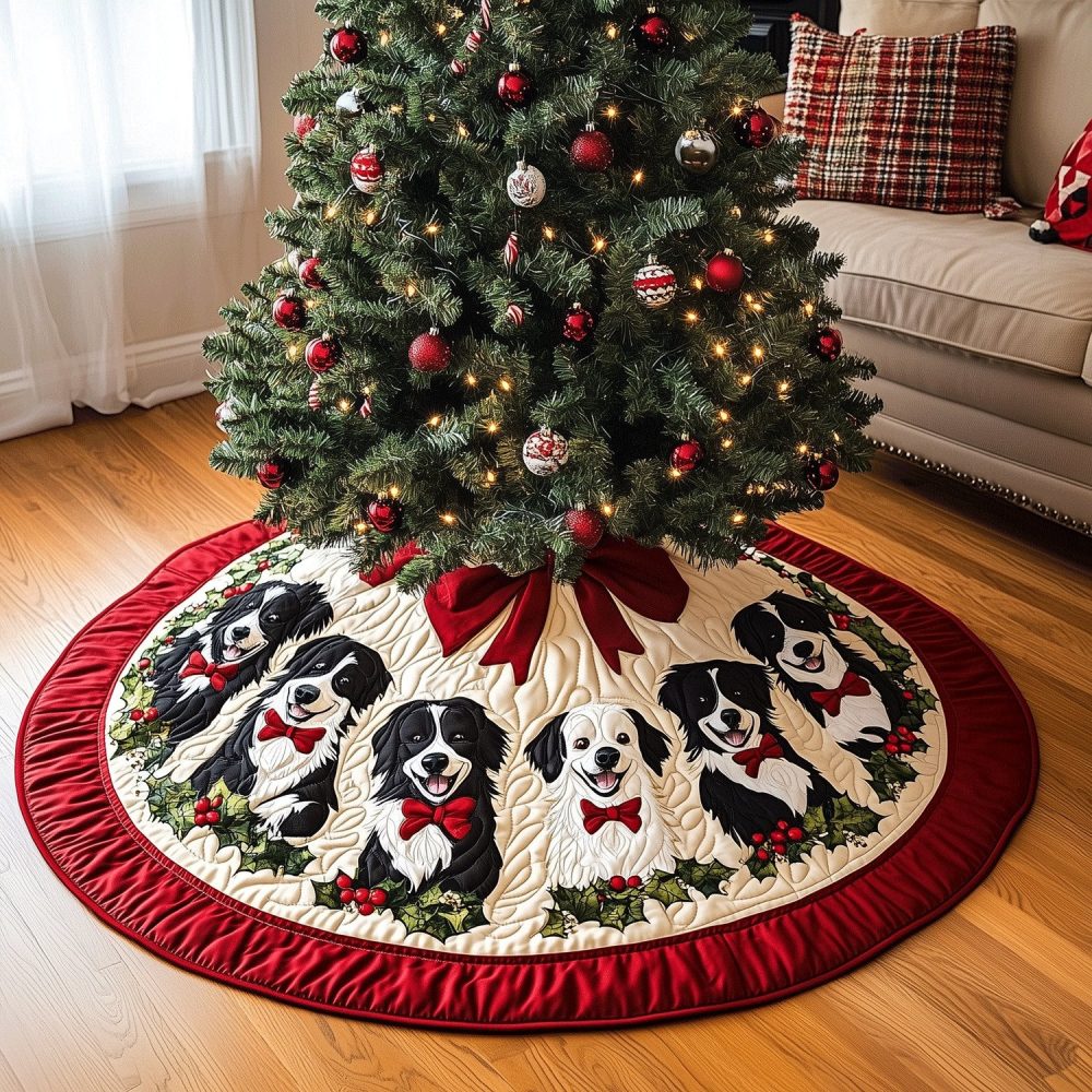 Puppy Parade Dog Christmas Tree Skirt - Custom Handmade Canine Holiday Décor, Playful Puppy Pattern, Personalized Gift Option