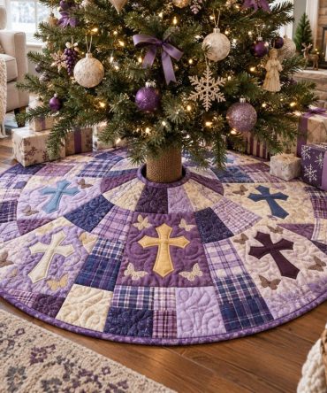 Purple Grace Holiday Tree Skirt — Luxurious Handmade Purple Christmas Tree Skirt, Custom Size & Personalization Options