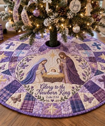 Purple Holy Night Tree Skirt — Made-To-Order Elegant Liturgical Christmas Skirt In Royal Purple, Custom Sizes & Premium Finish