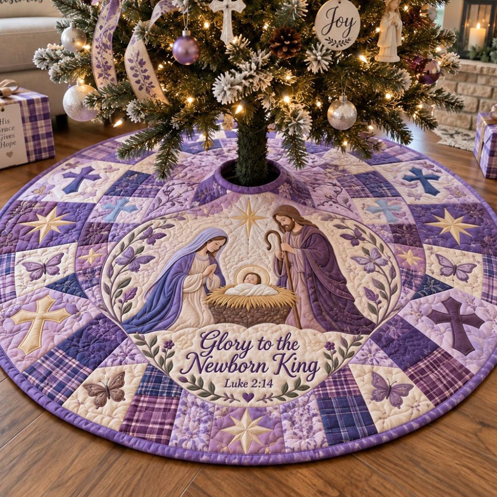 Purple Holy Night Tree Skirt — Made-To-Order Elegant Liturgical Christmas Skirt In Royal Purple, Custom Sizes & Premium Finish