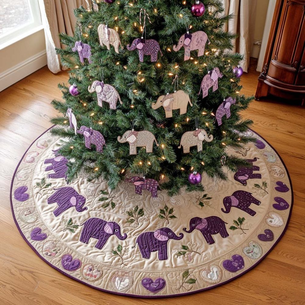 Purple Safari Christmas Tree Skirt - Custom Handmade Exotic Animal Holiday Décor, Soft Velvet Look, Personalized Option