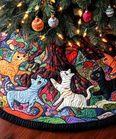 Custom Purrfect Patches Cat Christmas Tree Skirt - Handmade Holiday Pet Décor, Soft Fabric, Personalized Gift