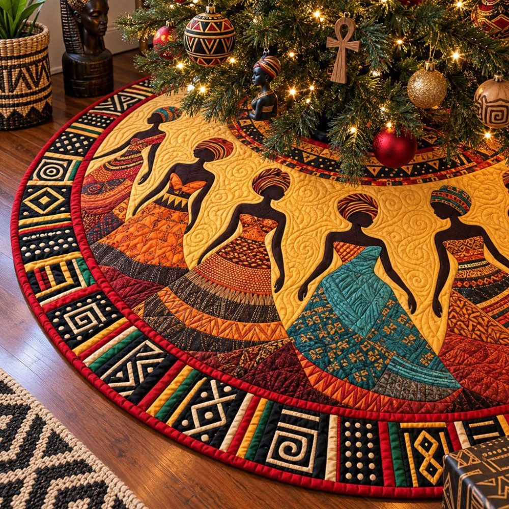 Queens Of The Savannah Made-To-Order Tree Skirt — Regal African Motif Holiday Base, Custom Colors & Sizes