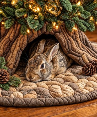 Whimsical Rabbit Den Holiday Tree Skirt — Made-To-Order Christmas Skirt, Soft Woodland Design For Cozy Seasonal Decor