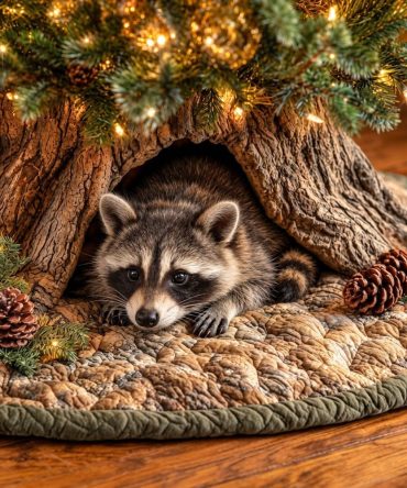 Raccoon Den Made-To-Order Tree Skirt — Cozy Woodland Holiday Base, Handcrafted Details, Durable & Family-Friendly