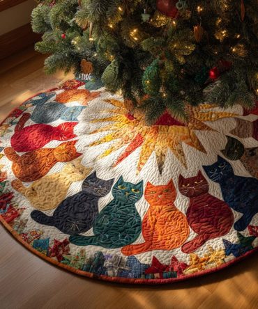 Radiant Cat Christmas Tree Skirt — Adorable Feline Motif, Soft Plush Base, Machine-Washable, Custom Sizes & Pet-Safe Materials