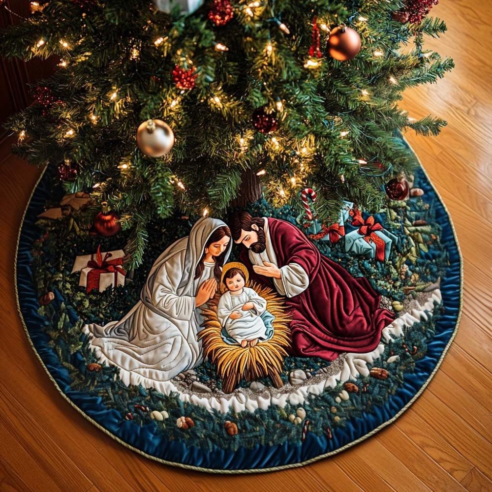 Radiant Souls Holiday Tree Skirt — Ethereal Light Motif, Soft Velvet Backing, Personalized Embroidery, Custom Fit For Sacred Celebrations