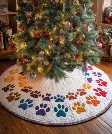 Rainbow Paws Pet-Friendly Tree Skirt — Colorful Holiday Base For Pet Lovers, Durable Felt, Custom Size & Name Personalization Available
