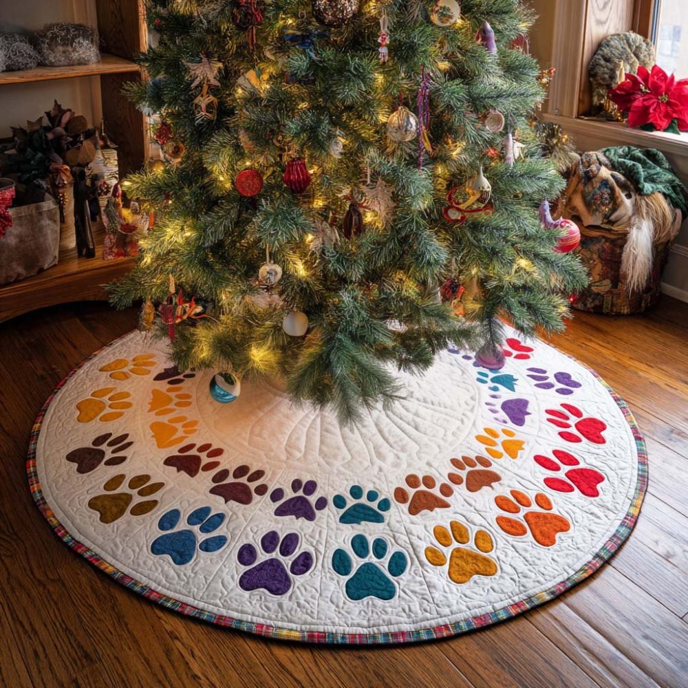 Rainbow Paws Pet-Friendly Tree Skirt — Colorful Holiday Base For Pet Lovers, Durable Felt, Custom Size & Name Personalization Available
