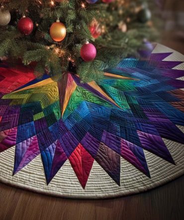 Rainbow Star Christmas Tree Skirt — Bright Multicolor Holiday Base, Durable Felt, Child-Friendly Design, Custom Sizes & Fast Shipping