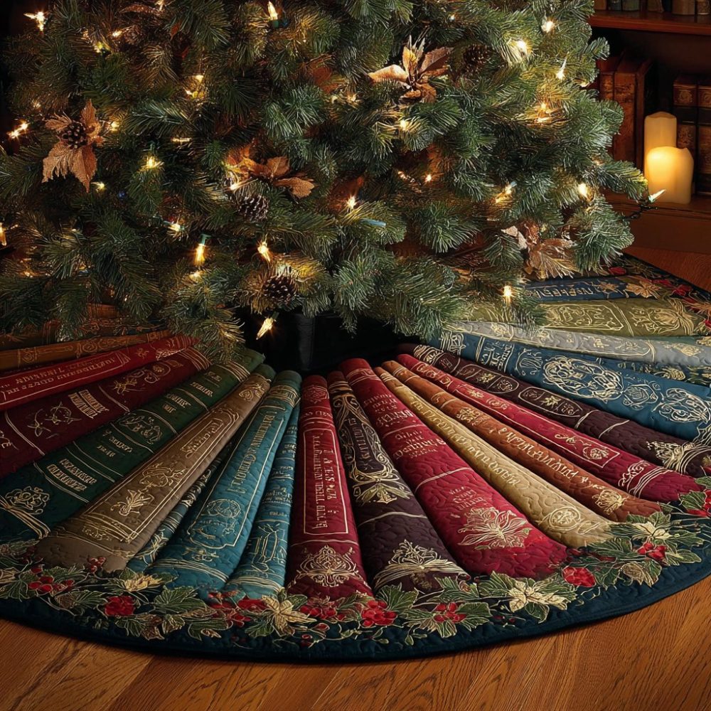 Reading Hollow Christmas Tree Skirt — Whimsical Storybook Holiday Base, Handcrafted Applique, Custom Sizes For Cozy Home Décor