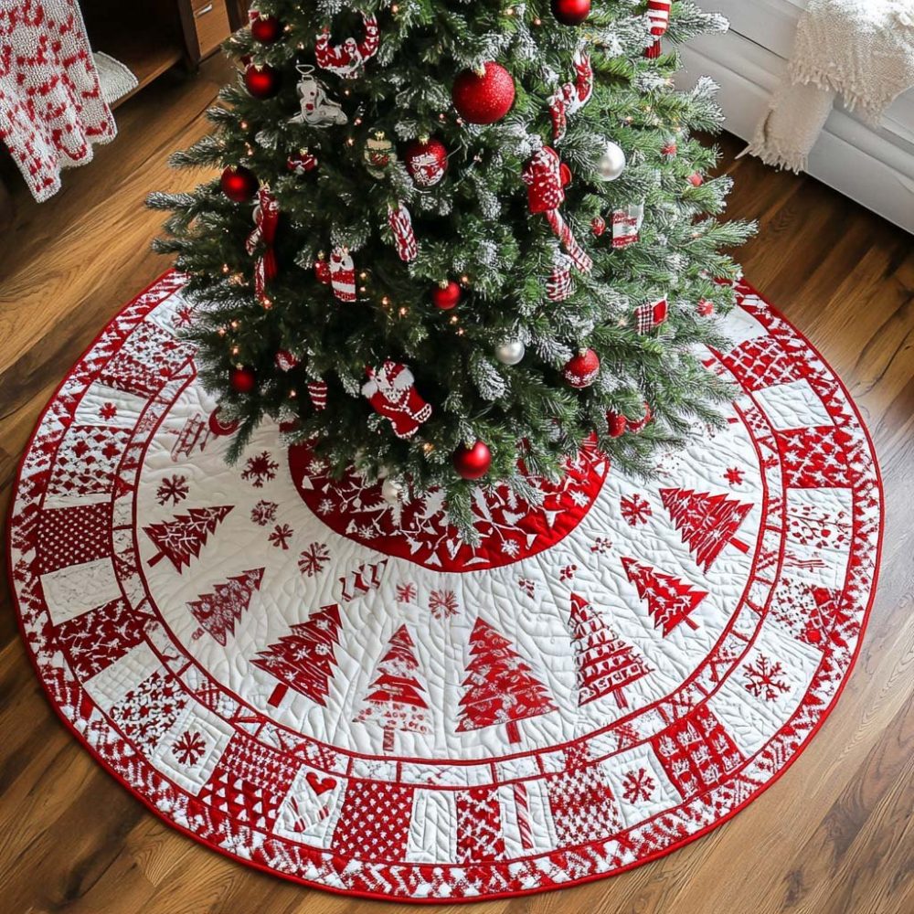 Red Delight Holiday Tree Skirt — Joyful Festive Floor Cover, Soft Velvet, Custom Embroidery And Fast Turnaround For Christmas