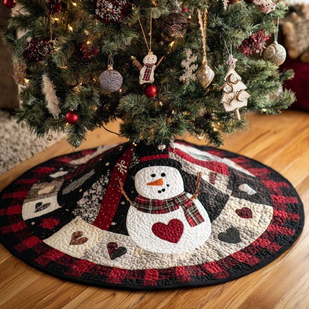 Festive Snowman Tree Skirt With Red Scarf — Handmade Holiday Base Mat, Custom Fit, Cute Family-Friendly Christmas Décor