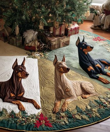 Regal Guardian Christmas Tree Skirt — Majestic Embroidered Holiday Base, Luxury Velvet, Custom Sizes, Keepsakes Ready